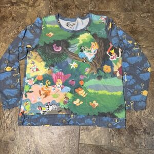 Disney Alice in Wonderland Longsleeve Shirt XXL Blue Floral Whimsical Kidcore